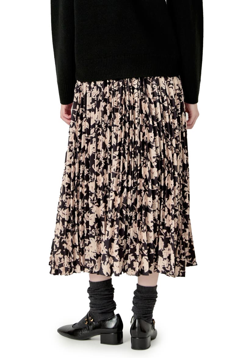 Floral Print Pleated Midi Skirt, Alternate, color, BLACK MULTI