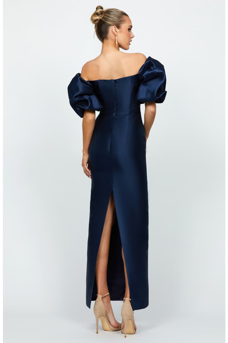 Meredith Puff Sleeves Scooped Gown, Alternate, color, NAVY