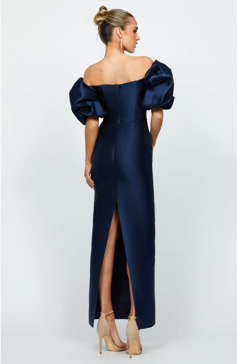 Bariano Meredith Puff Sleeves Scooped Gown, Alternate, color, Navy