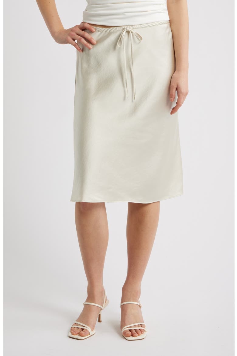 Knee Length Drawstring Satin Skirt, Main, color, IVORY DOVE