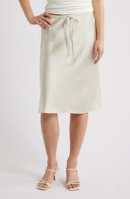 Open Edit Knee Length Drawstring Satin Skirt
