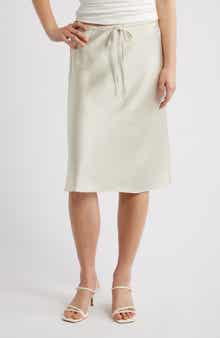 Knee Length Drawstring Satin Skirt