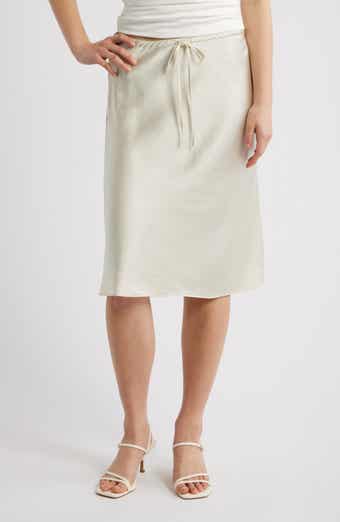 Knee Length Drawstring Satin Skirt