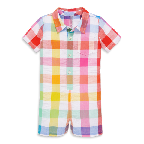 Baby Button Down Shortie In Rainbow Gingham