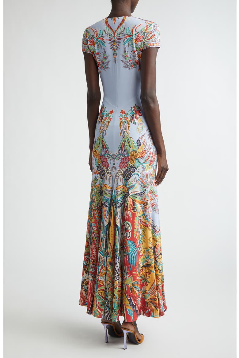Print Short Sleeve Maxi Dress, Alternate, color, PRINT ON PALE BLUE BASE