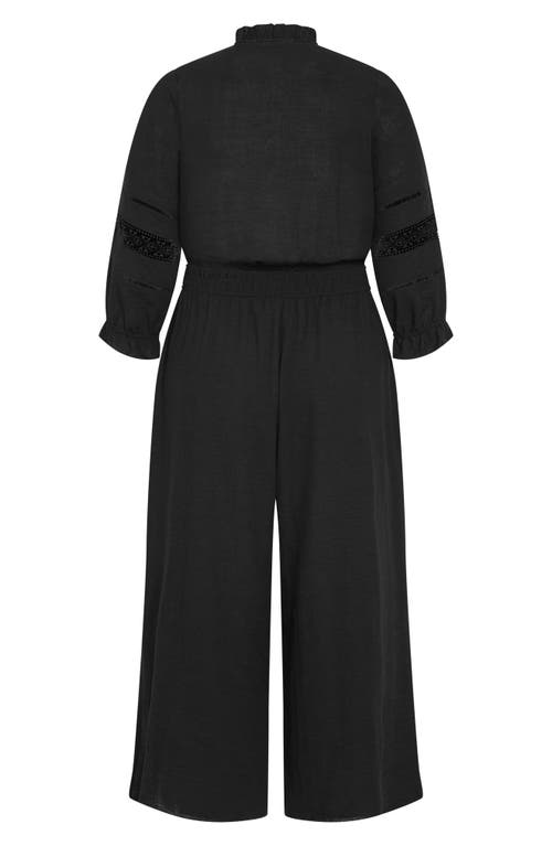 City Chic Faye Tie Neck Wide Leg Jumpsuit In Black