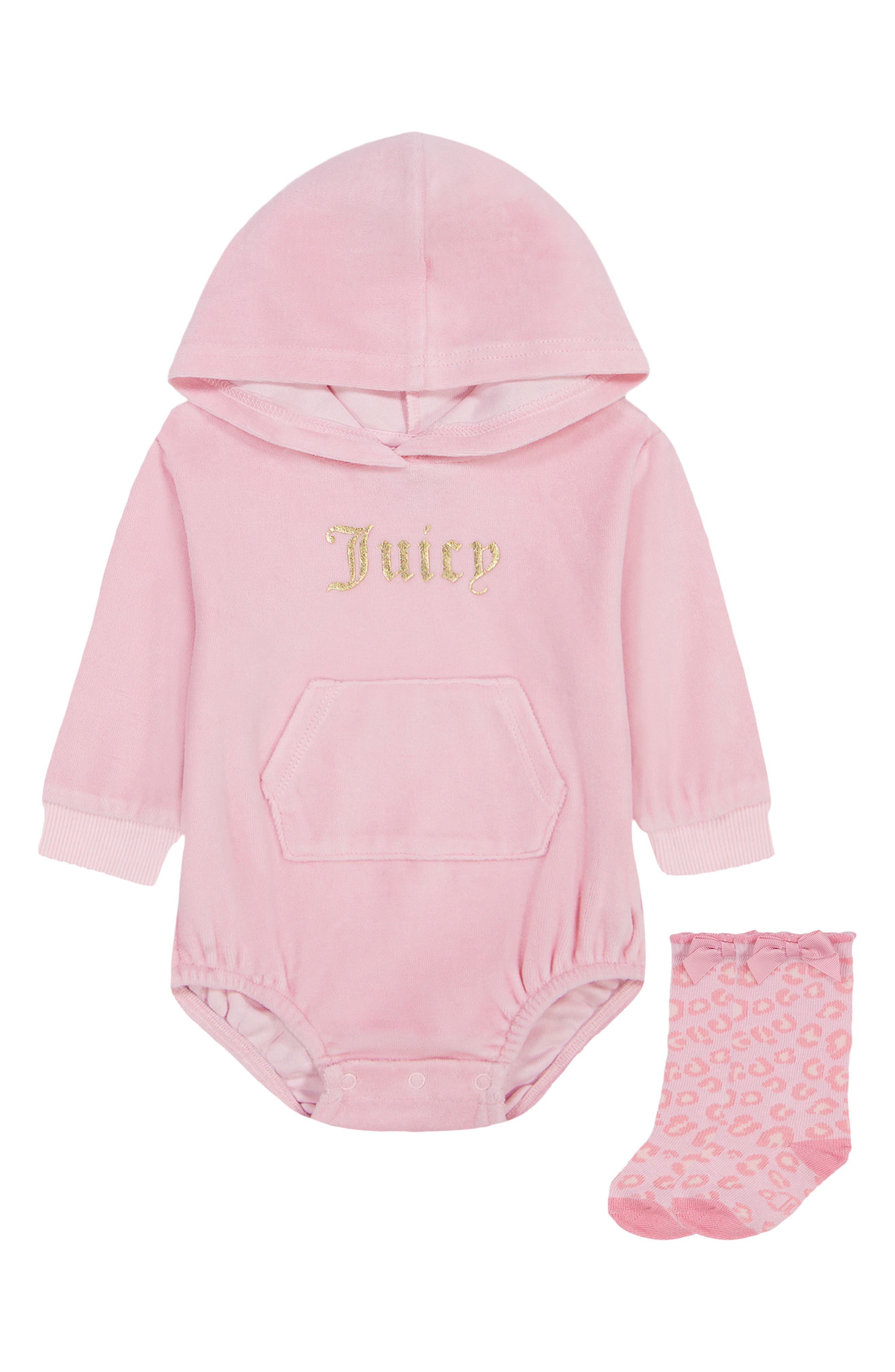 Kids' Hooded Velour Bodysuit & Socks Set