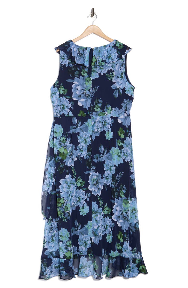 London Times Chiffon Ruffle Dress, Alternate, color, Navy Blue