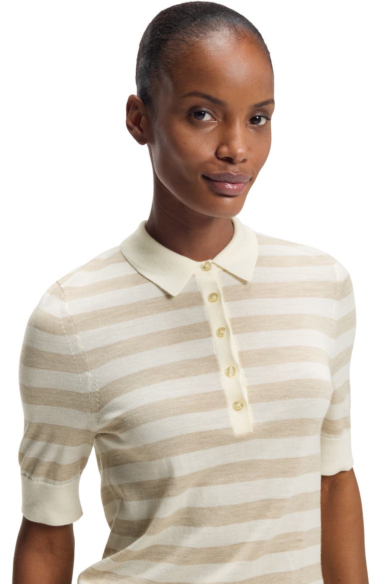 Fidenka Stripe Merino Wool Polo, Alternate, color, PUMICE STRIPE