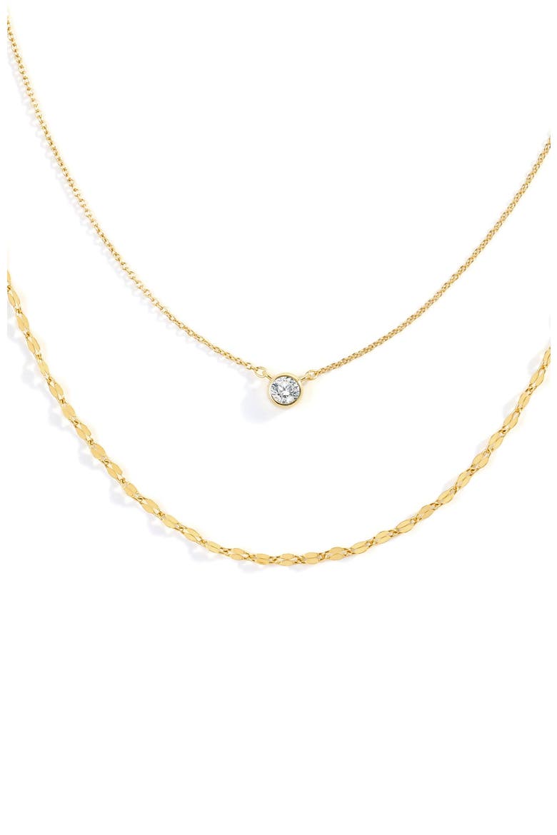 Classic Bezel Necklace and Petal Chain Set, Main, color, 18k Gold Over Sterling Silver