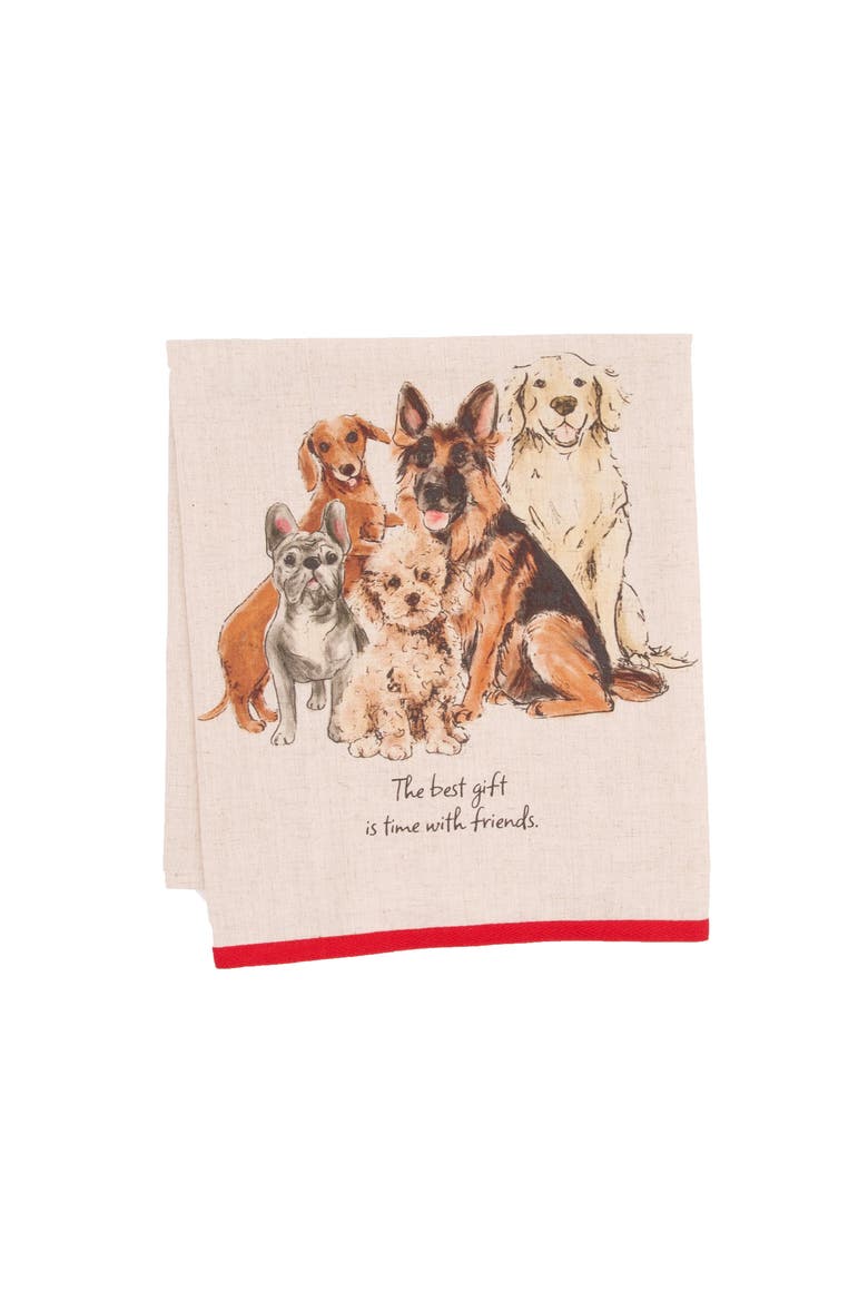 Time With Friends Vintage Dog Pack Pet Phrases Towel, Main, color, Brown