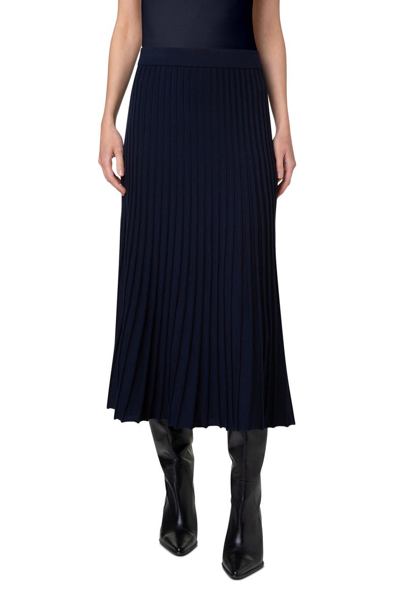 Flared Merino Wool Rib Midi Skirt, Main, color, NAVY