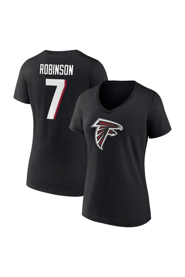 Women's Fanatics Branded Bijan Robinson Black Atlanta Falcons Icon Name & Number V-Neck T-Shirt, Main, color, Black