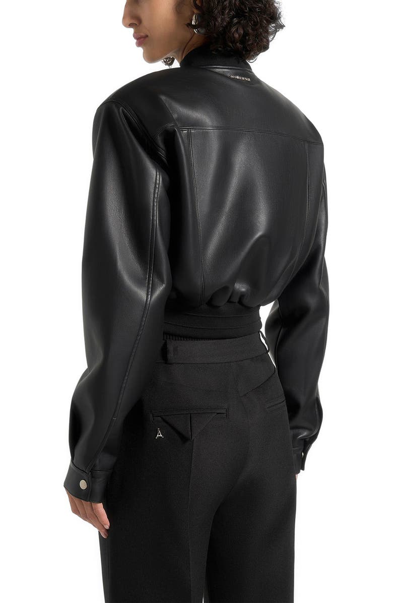 Manière De Voir Zina Leather Wide Shoulder Bomber Jacket, Alternate, color, Black