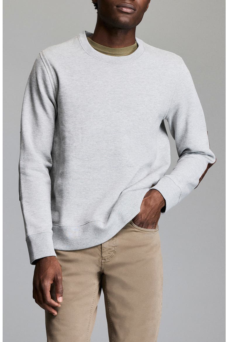 Dover Crewneck Sweatshirt with Leather Elbow Patches, Main, color, GREY