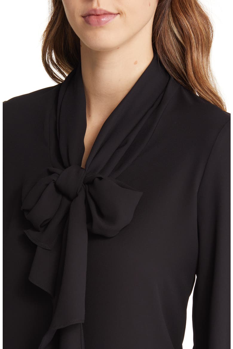 Crêpe de Chine Tie Neck Blouse, Alternate, color, ANNE BLACK