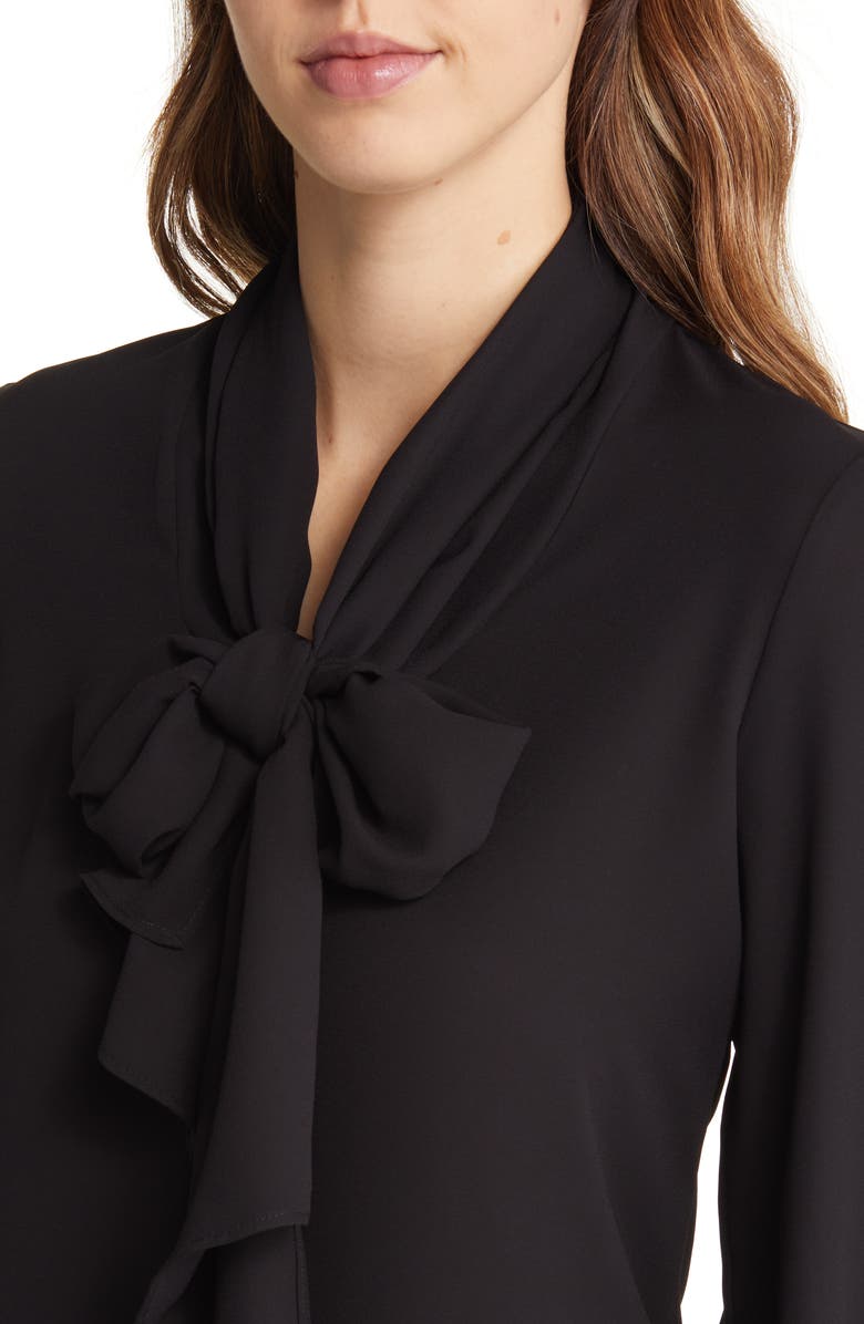 Anne Klein Crêpe de Chine Tie Neck Blouse, Alternate, color, 