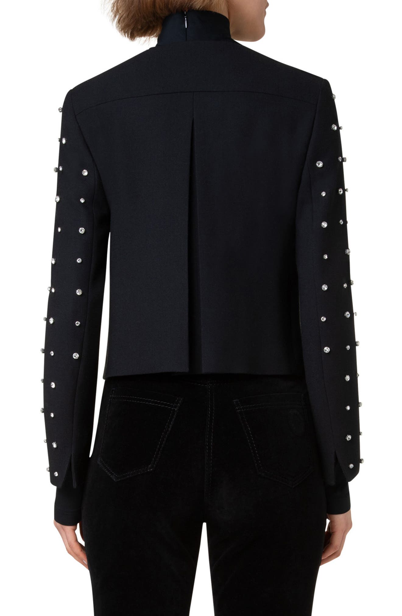 Crystal Stud Stretch Wool Crepe Jacket - image 2