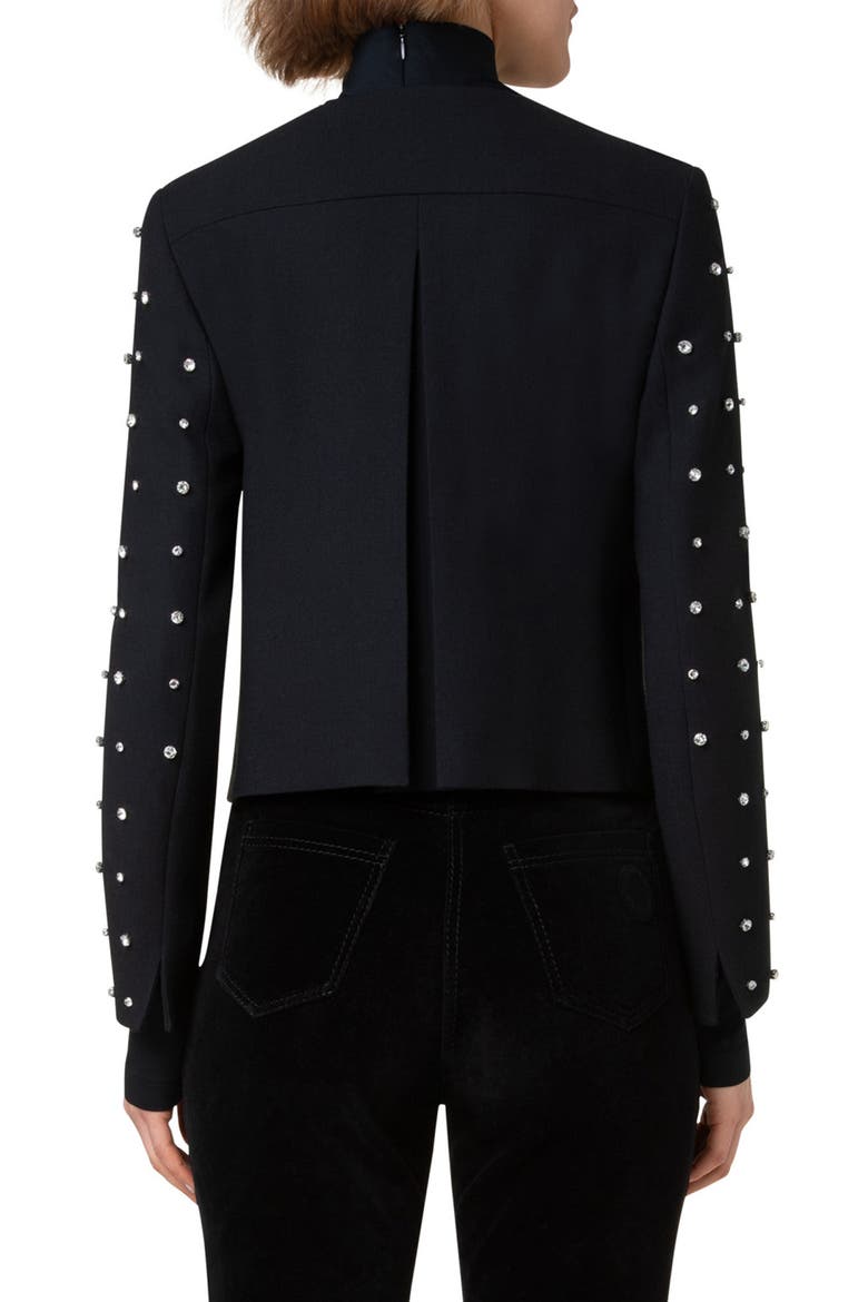 Crystal Stud Stretch Wool Crepe Jacket, Alternate, color, BLACK