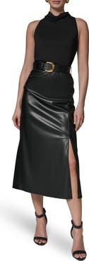 Donna Karan New York Jersey & Faux Leather Midi Dress