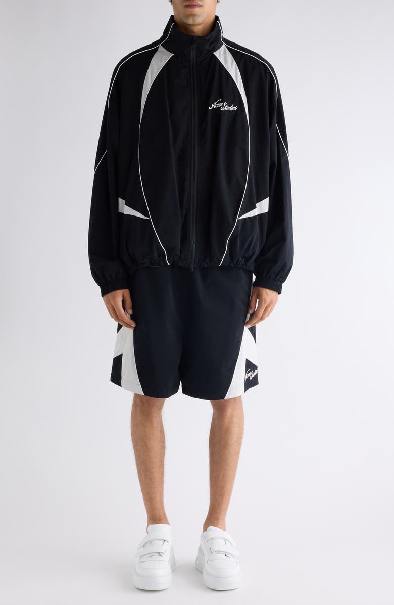 Acne Studios Peachy Embroidered Logo Piped Track Jacket, Alternate, color, Black