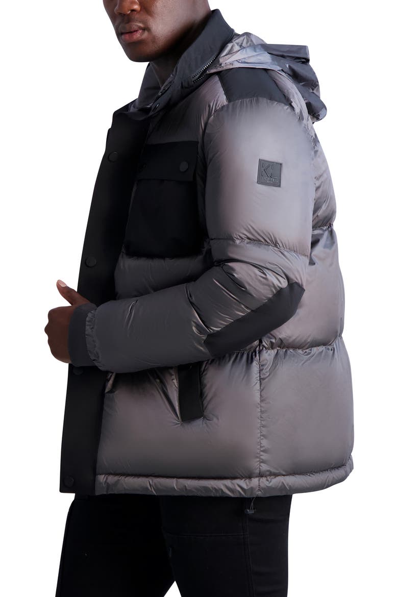 Mixed Media Quilted Coat, Alternate, color, GREY