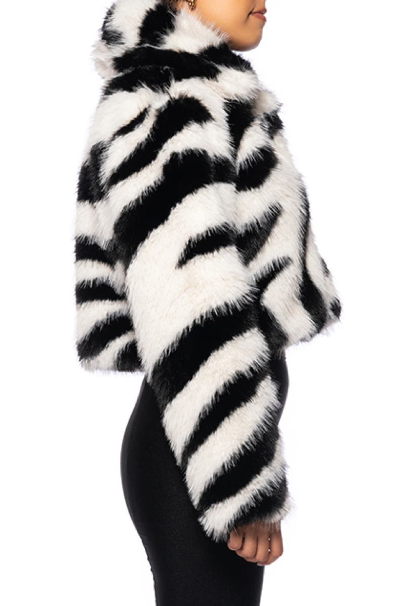 AZALEA WANG Zebra Print Faux Fur Crop Jacket with Removable Collar, Alternate, color,