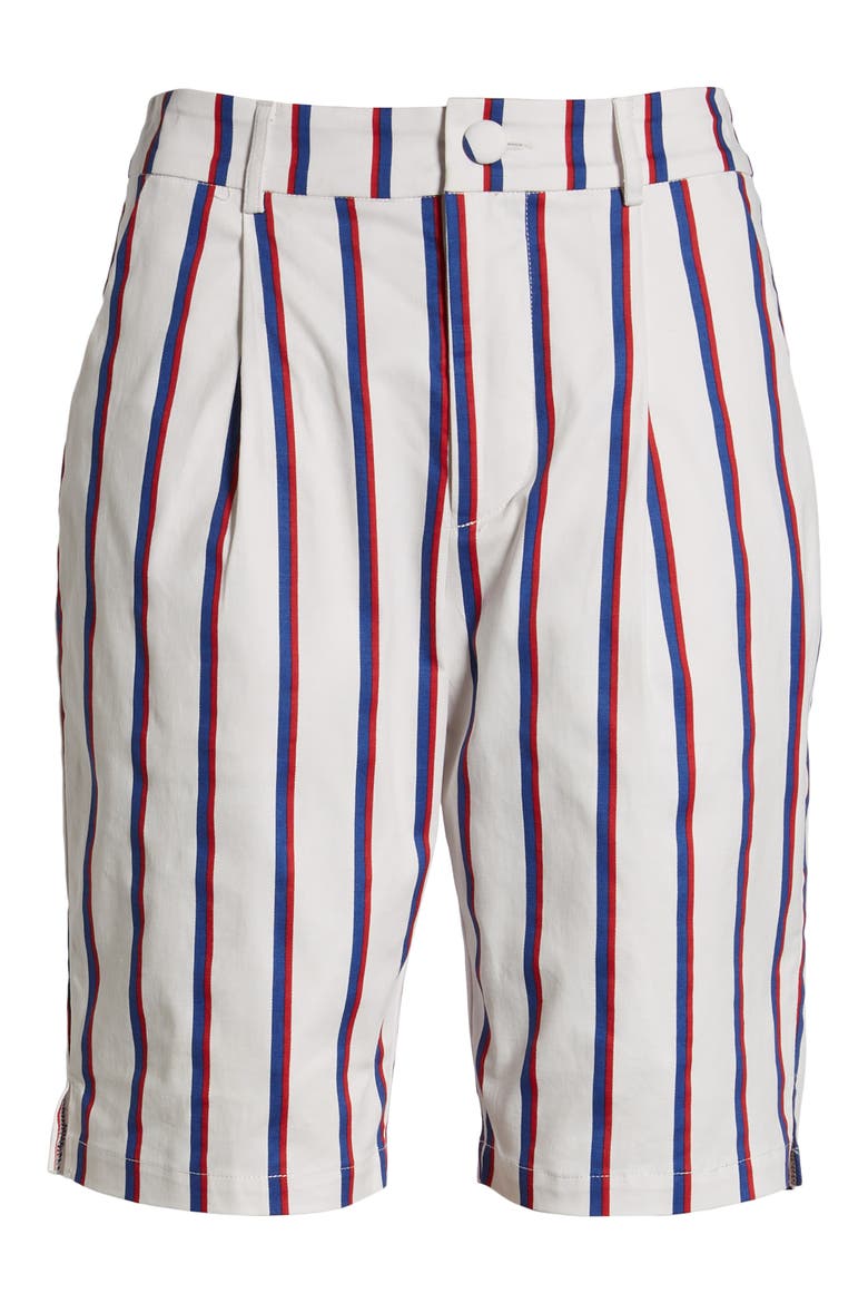 Stripe Stretch Cotton Bermuda Shorts, Alternate, color, WHITE
