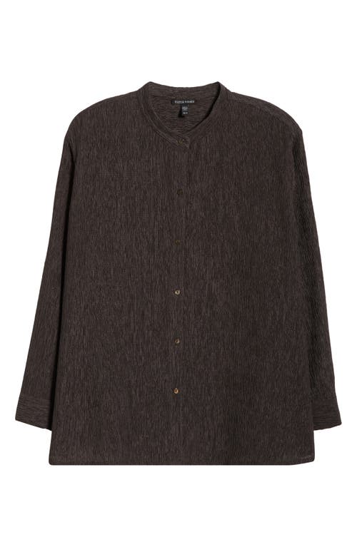 Eileen Fisher Mandarin Collar Button-up Shirt In Brown