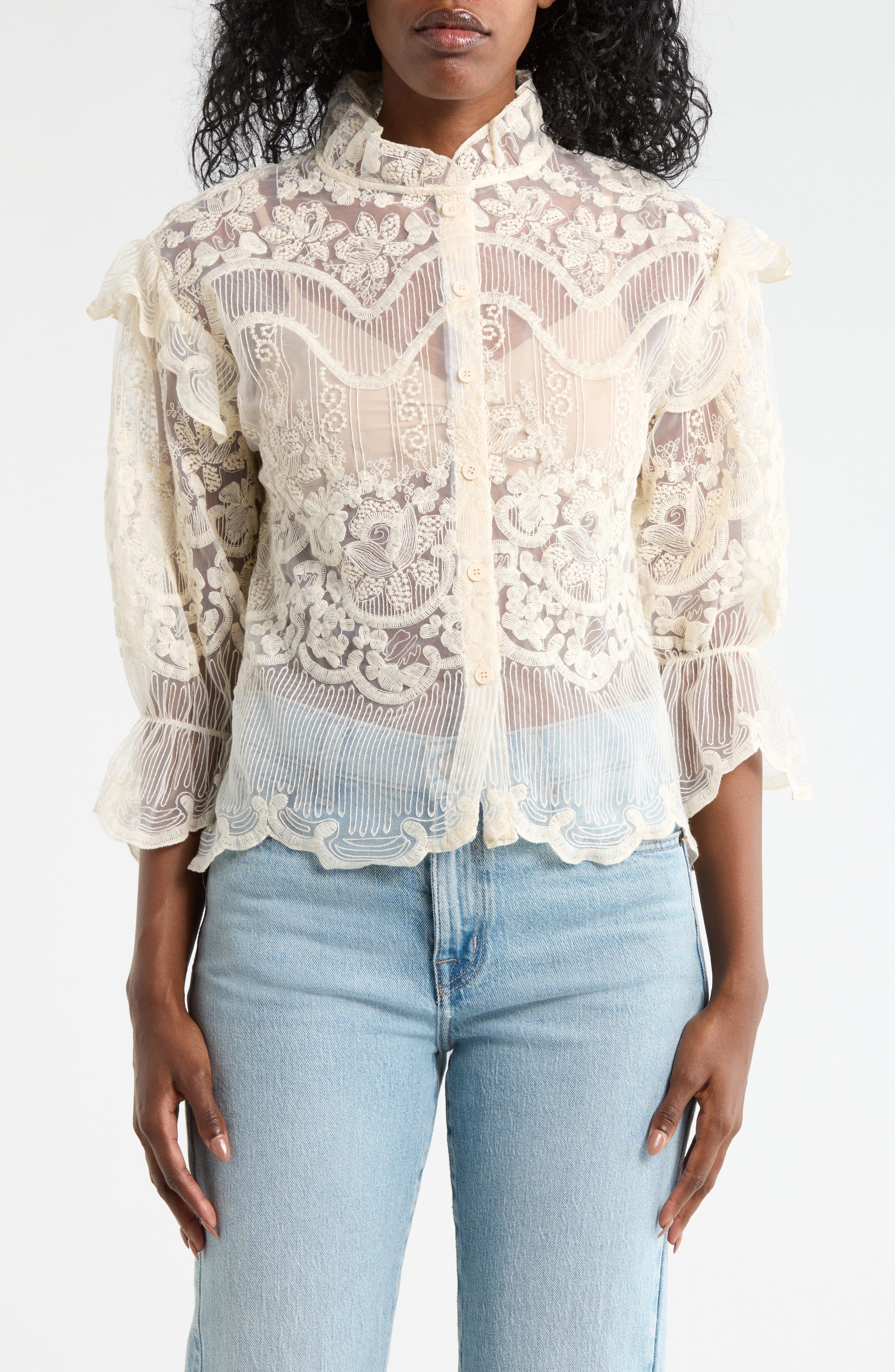 Forgotten Grace Victorian Lace Button-Up Shirt