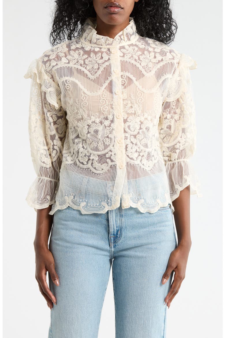 Victorian Lace Button-Up Shirt, Main, color, IVORY