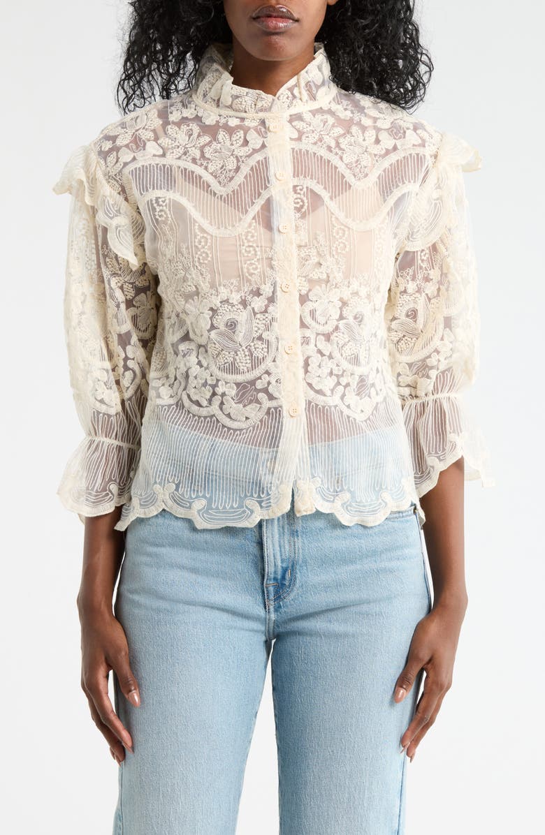 Forgotten Grace Victorian Lace Button-Up Shirt, Main, color, Ivory