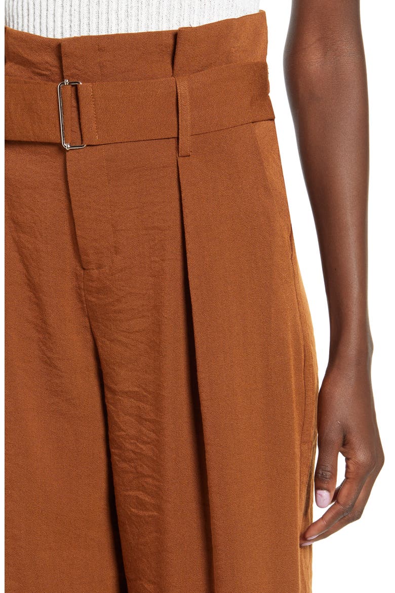 Pleated Wide Leg Crop Trousers, Alternate, color, DARK BROWN