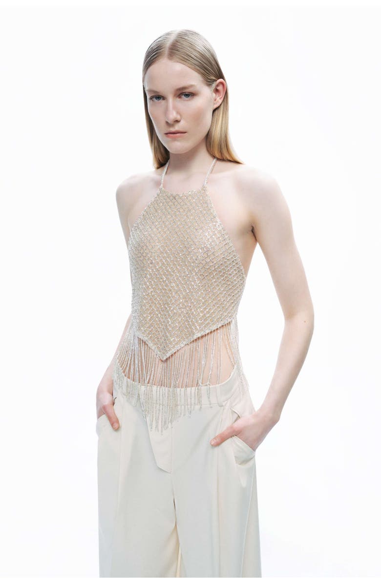 Nocturne Beaded Tassel Detailed Crop Top, Alternate, color, 