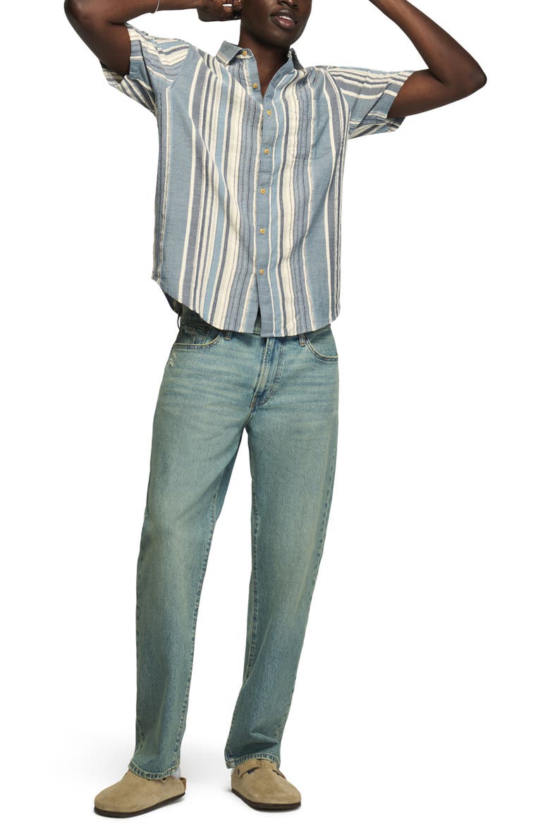 San Gabriel Stripe Short Sleeve Cotton Dobby Button-Up Shirt, Alternate, color, BLUE STRIPE