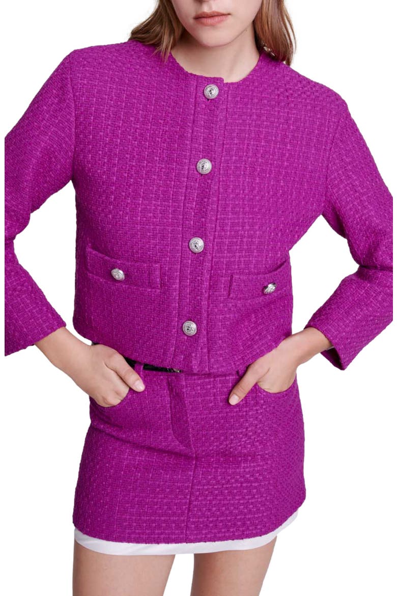 Vienna Tweed Crop Blazer, Alternate, color, FUCHSIA PINK