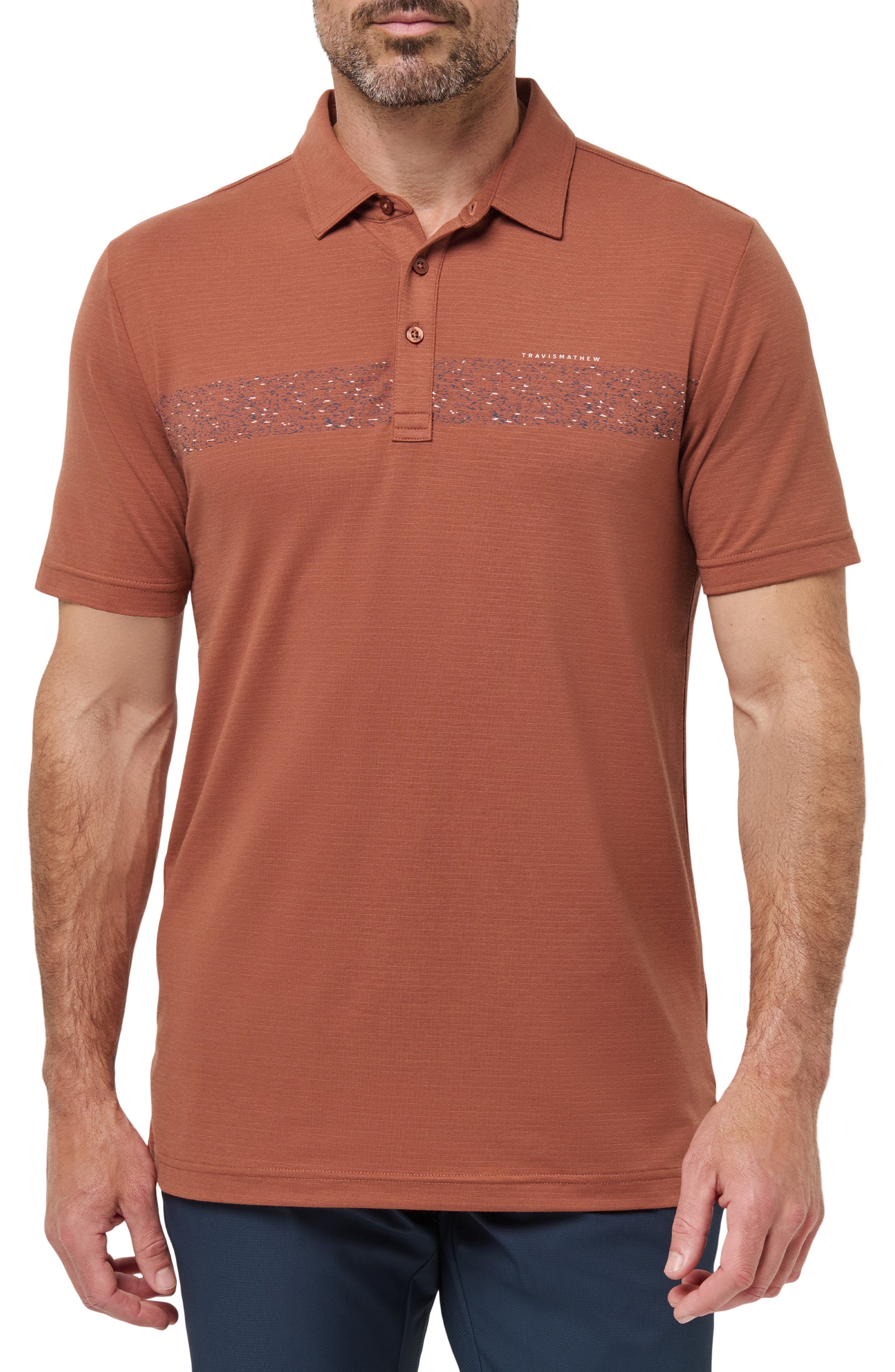 TravisMathew The Heater Chest Stripe Performance Golf Polo