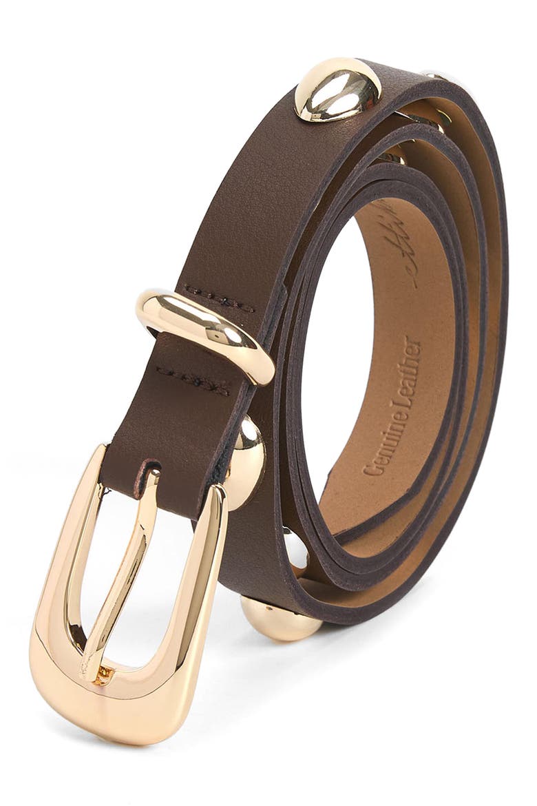 Teardrop Studded Leather Belt, Alternate, color, COFFEE