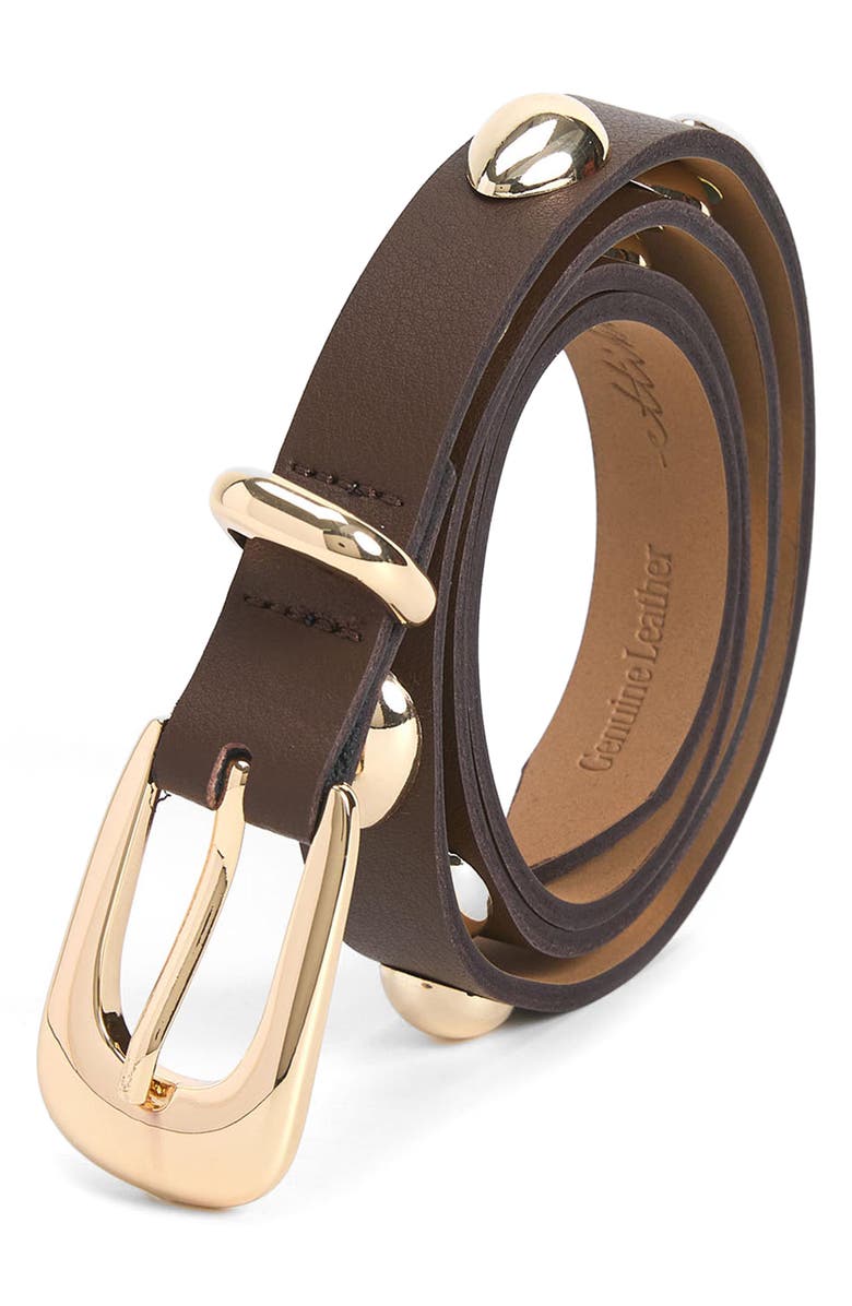 Ettika Teardrop Studded Leather Belt, Alternate, color, Coffee