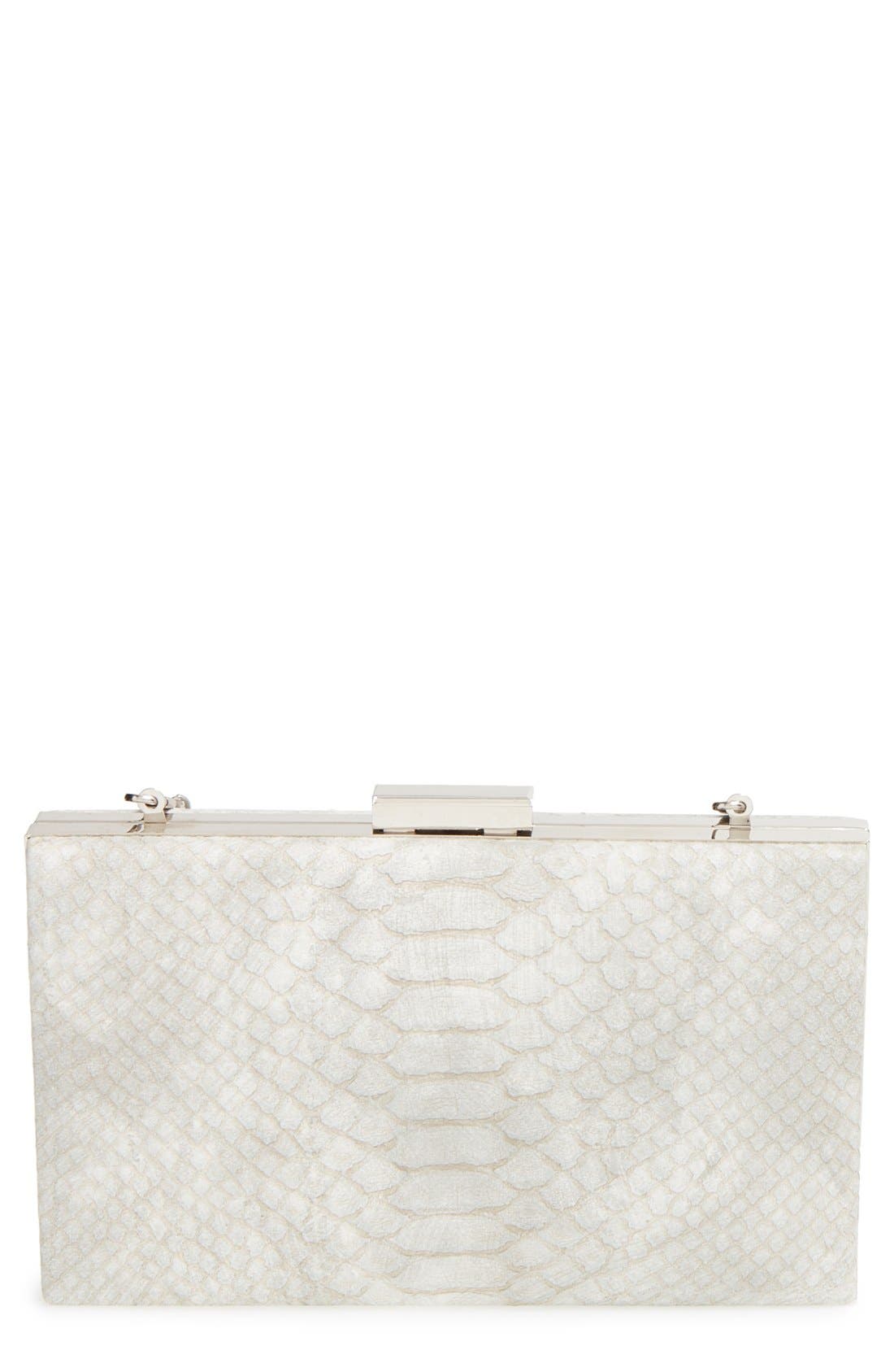 Snake Embossed Box Clutch, Main, color, GREY