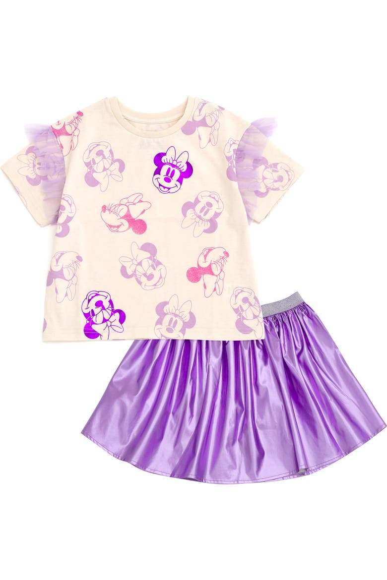 Minnie Mouse 2-Piece T-Shirt and Skirt Set, Main, color, Ivory Minnie Purple