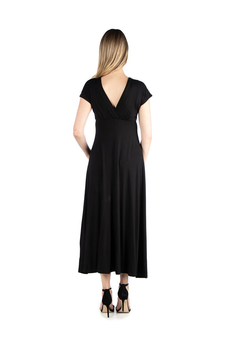 24seven Comfort Apparel Maternity Cap Sleeve V-Neck Maxi Dress, Alternate, color, Black