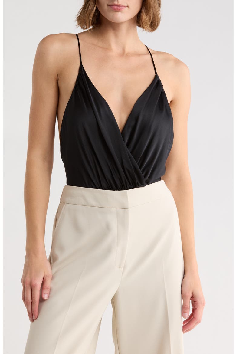 Callie Draped Silk Blend Bodysuit, Main, color, BLACK