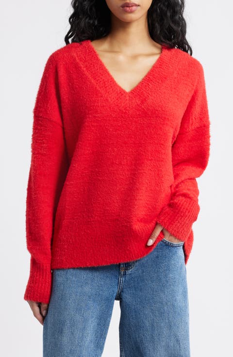 Fuzzy V-Neck Sweater