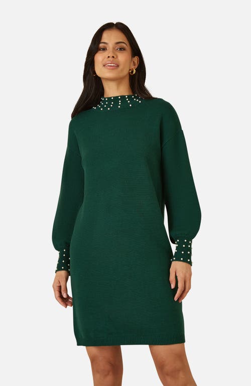 Yumi Bead Detail Knitted Sweater Dress In Green