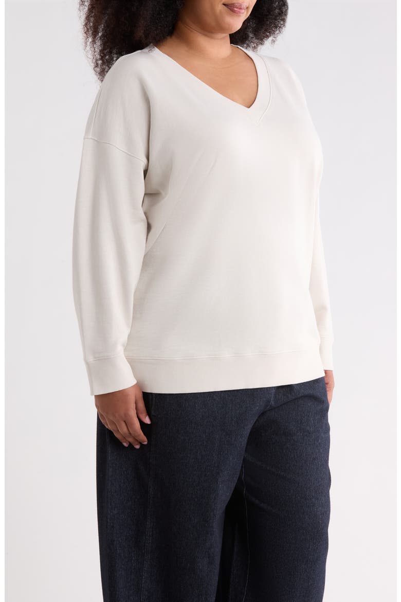 V-Neck Organic Cotton Sweatshirt, Alternate, color, PLASTER