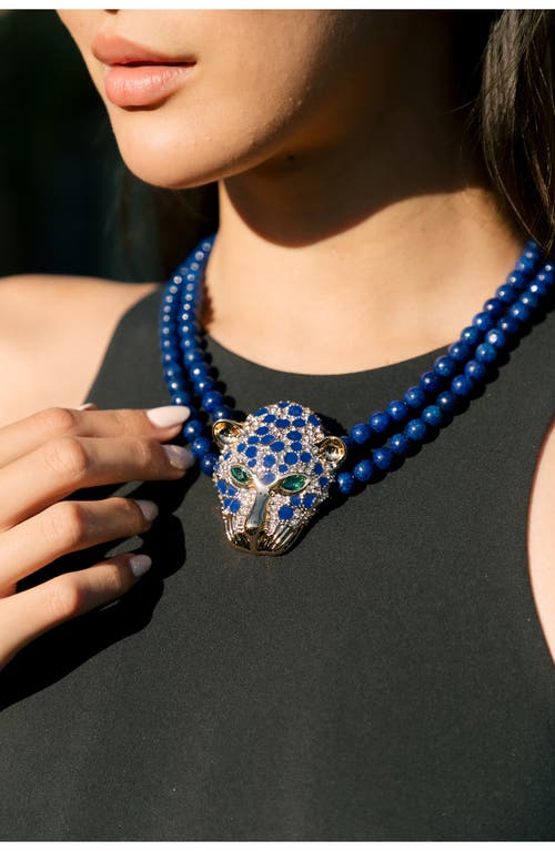 Eye Candy Los Angeles Leopard Agate Beaded Necklace In Blue