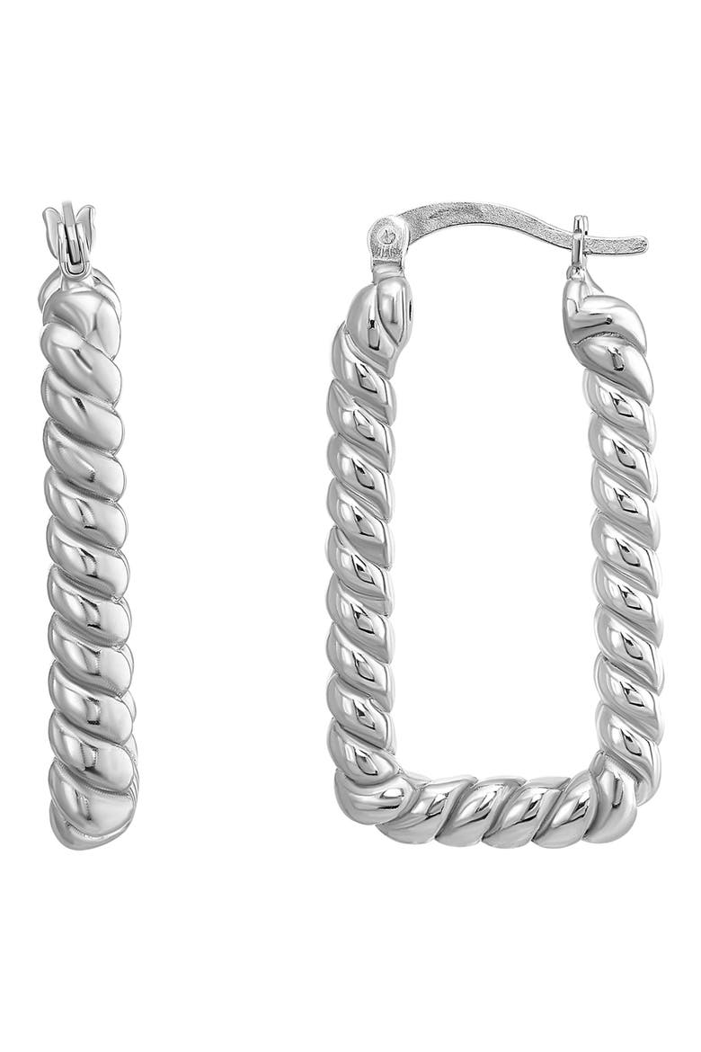 Twisted Rectangular Hoop Earrings, Main, color, SILVER