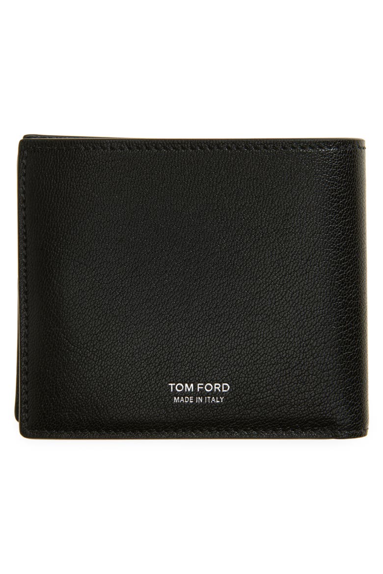 Elongated T-Line Classic Bifold Goatskin Leather Wallet, Alternate, color, BLACK