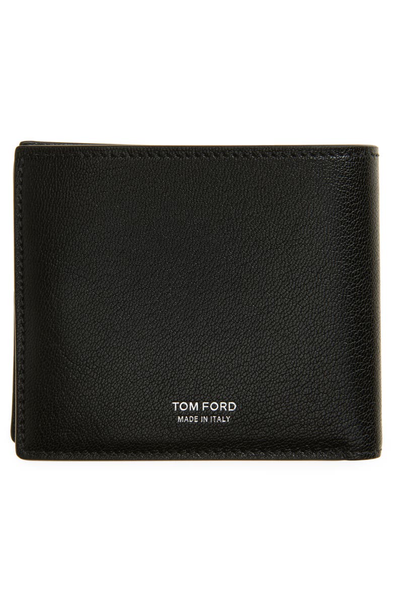 TOM FORD Elongated T-Line Classic Bifold Goatskin Leather Wallet, Alternate, color, Black